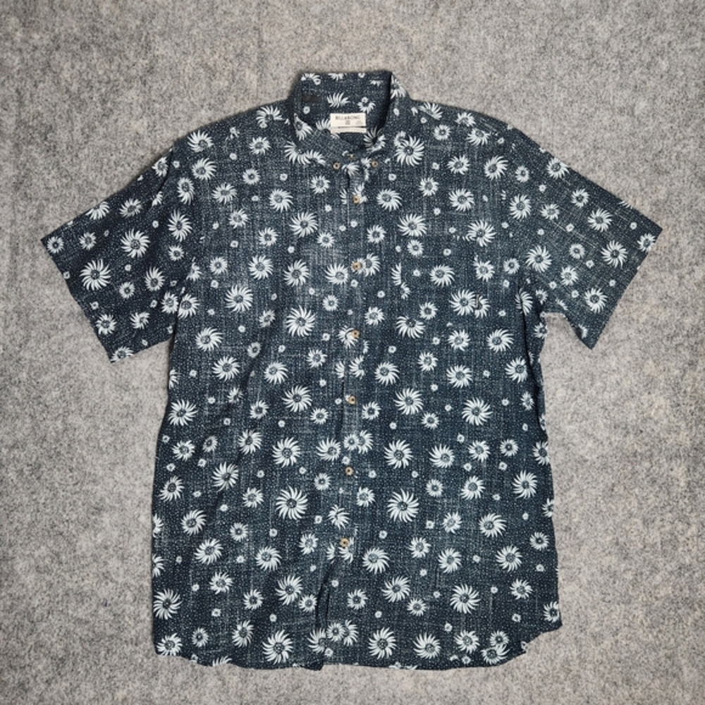 Billabong Shirt‎ Men XXL 2XL Sundays Floral Mini Printed Blue White Short Sleeve